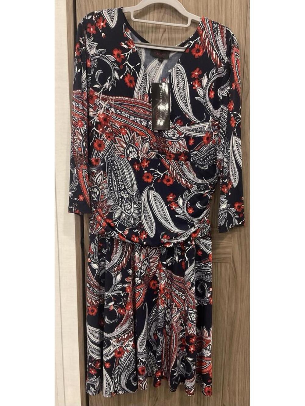NWT REKUCCI Womens Long Sleeve Round Neck Blue/red Dress Size 16